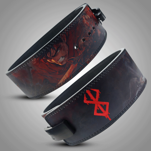Close-up of the Berserker weightlifting belt's lever buckle and high-quality leather craftsmanship.