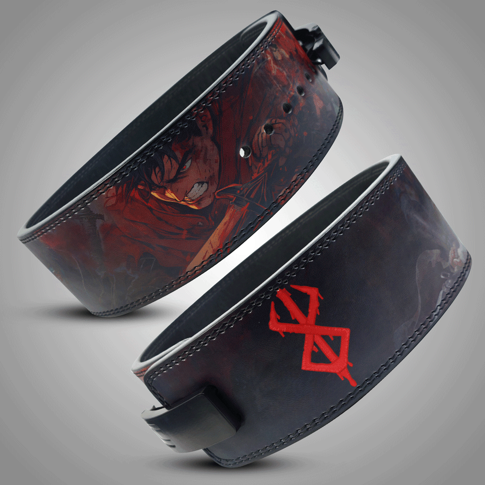 Close-up of the Berserker weightlifting belt's lever buckle and high-quality leather craftsmanship.