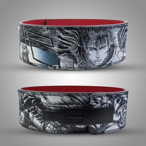 Front view of the Berserker-inspired weightlifting belt with premium leather and lever buckle.