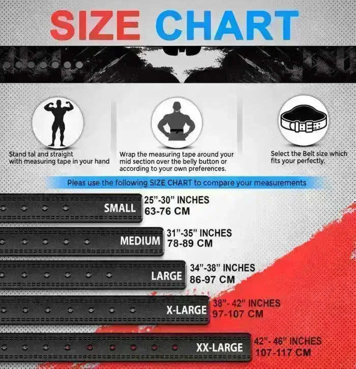 Custom Weightlifting belt Size chart
