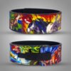 Anime-themed weightlifting belt featuring vibrant Dragon Ball characters, including Broly, Goku, and Vegeta in various Super Saiyan forms, with a secure black lever buckle.