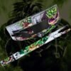 Close detail of Super Saiyan Broly design on leather gym belt