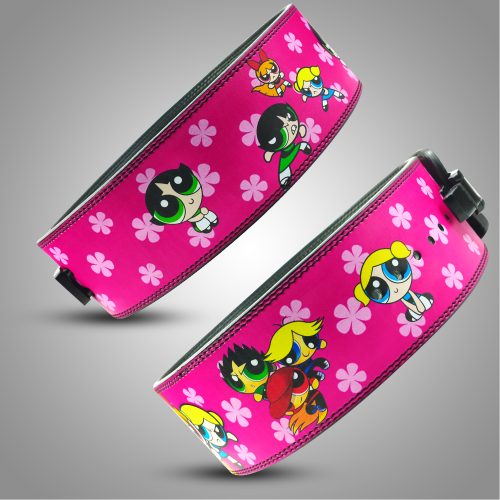 Powerpuff Girls weightlifting belt with colorful design and lever buckle