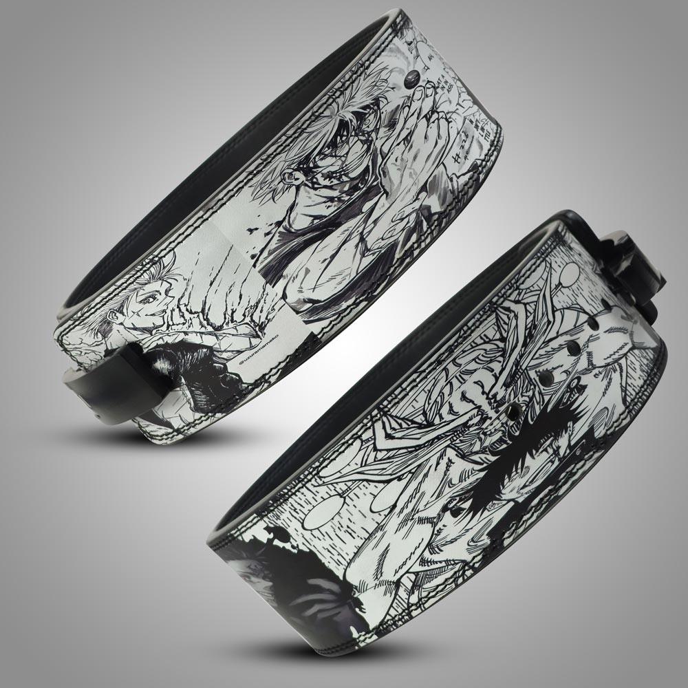 Side view of premium leather Sukuna weightlifting belt inspired by Jujutsu Kaisen