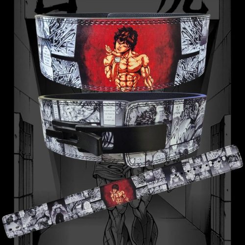 Weight lifting belt with an anime-inspired design, heavy-duty buckle, and premium leather build.