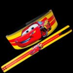 Lightning McQueen custom leather weightlifting belt with vibrant racing design, red and yellow colors, and strong lever buckle for gym, squat, and powerlifting support.