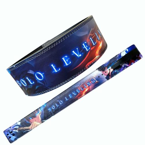 Back side of the Solo Leveling weight lifting belt displaying thick leather and detailed stitching.