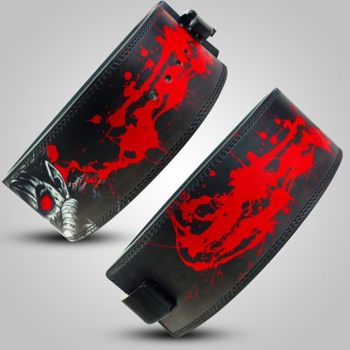 Close‑up of matte black lever buckle and stitching on Berserk Fury Weightlifting Belt.