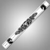 White weightlifting belt featuring a fierce black dragon design and a black buckle with customizable nameplate