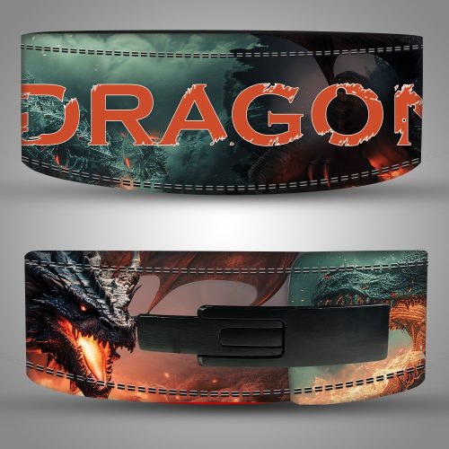 leather Lifting belt with dragon design, double stitching—Custom Dragon Weightlifting Belt.