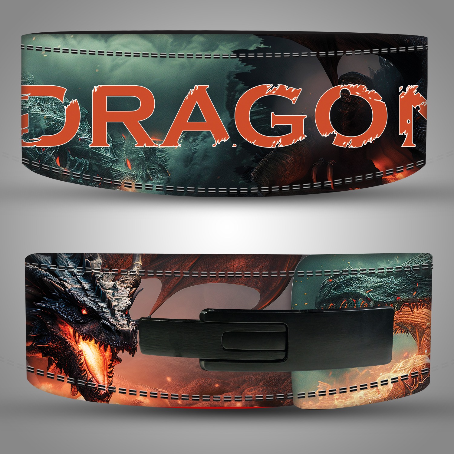 leather Lifting belt with dragon design, double stitching—Custom Dragon Weightlifting Belt.