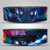 Black leather weightlifting belt with Akaza anime design for powerlifting and gym workouts.
