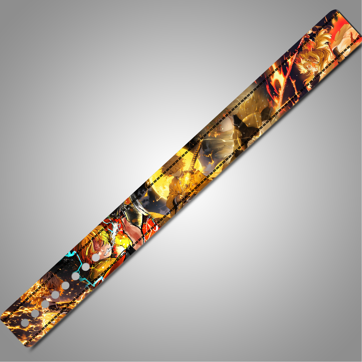 Zenitsu & Rengoku Weightlifting Belt – leather lever belt with flame and lightning anime design.