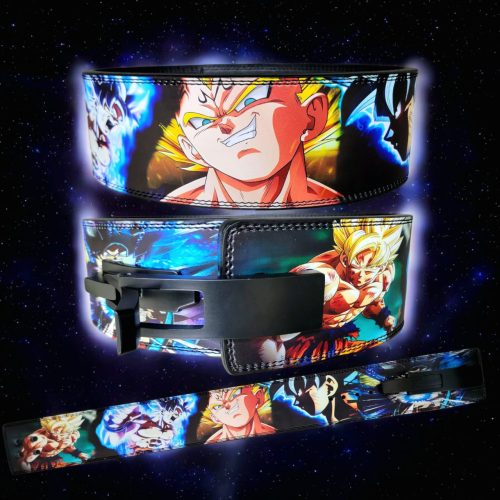Goku and Vegeta Saiyan Weightlifting Belt featuring high-quality leather and anime artwork.