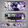 Goku anime leather weightlifting belt with Ultra Instinct design and black lever buckle.