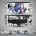 Front view of Akaza anime powerlifting belt with manga panels and detailed character artwork.
