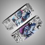 Side angle of Akaza anime leather belt showing the print layout and stitching.