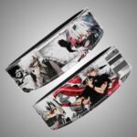 Tokyo Ghoul Ken Kaneki anime gym belt. Manga collage featuring white hair, mask, and red scarf. Heavy-duty lever buckle lifting gear.