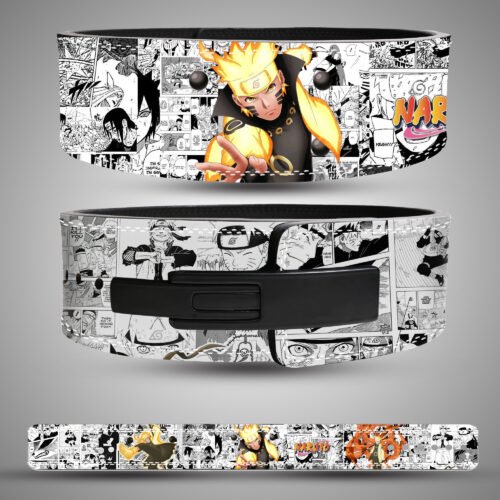 Anime gym belt featuring Naruto Uzumaki in Sage of Six Paths Mode with manga artwork background.