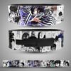 Obanai weightlifting lever belt. Demon Slayer black and white manga art with purple accents. Powerlifting gear for core support.