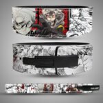 Rudo-inspired weightlifting belt from the anime Gachiakuta featuring detailed black-and-white manga art with striking red highlights.