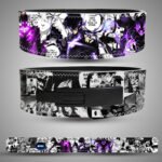 Solo Leveling Sung Jinwoo weightlifting lever belt. Anime manga art with purple energy effects. Powerlifting belt for core support.