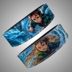 Anime weightlifting belt with Tanjiro performing water-style attacks across the belt.