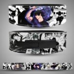 Custom Toji weightlifting belt featuring dynamic anime artwork and black-and-white manga panels.