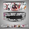 Demon Slayer anime weightlifting belt. Features Tanjiro, Zenitsu, Nezuko, and Inosuke with elemental breathing effects. Lever buckle belt for gym training.