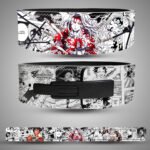 Demon Slayer Final Battle weightlifting belt. Features Muzan Kibutsuji (white hair form) vs Tanjiro Kamado (final form). Manga panels with "Until Sunrise" text. Powerlifting lever belt.