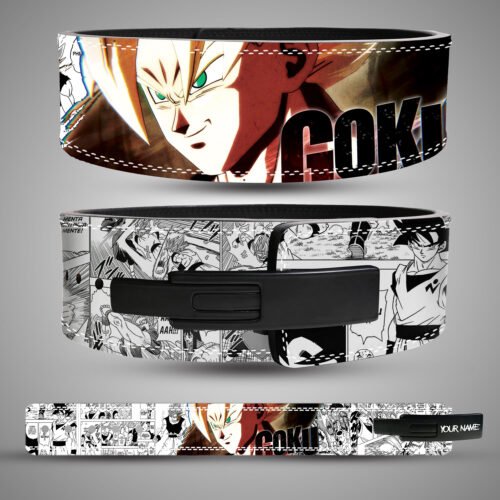 Goku Super Saiyan weightlifting belt with golden hair anime artwork