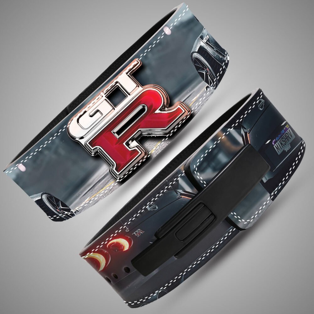 GT-R logo leather weightlifting belt front view