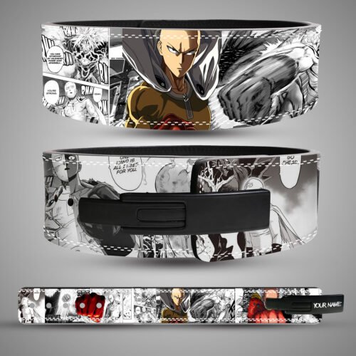 Saitama anime weightlifting lever belt with manga panels