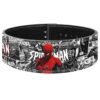 Custom Spider-Man comic leather weightlifting belt with black lever buckle