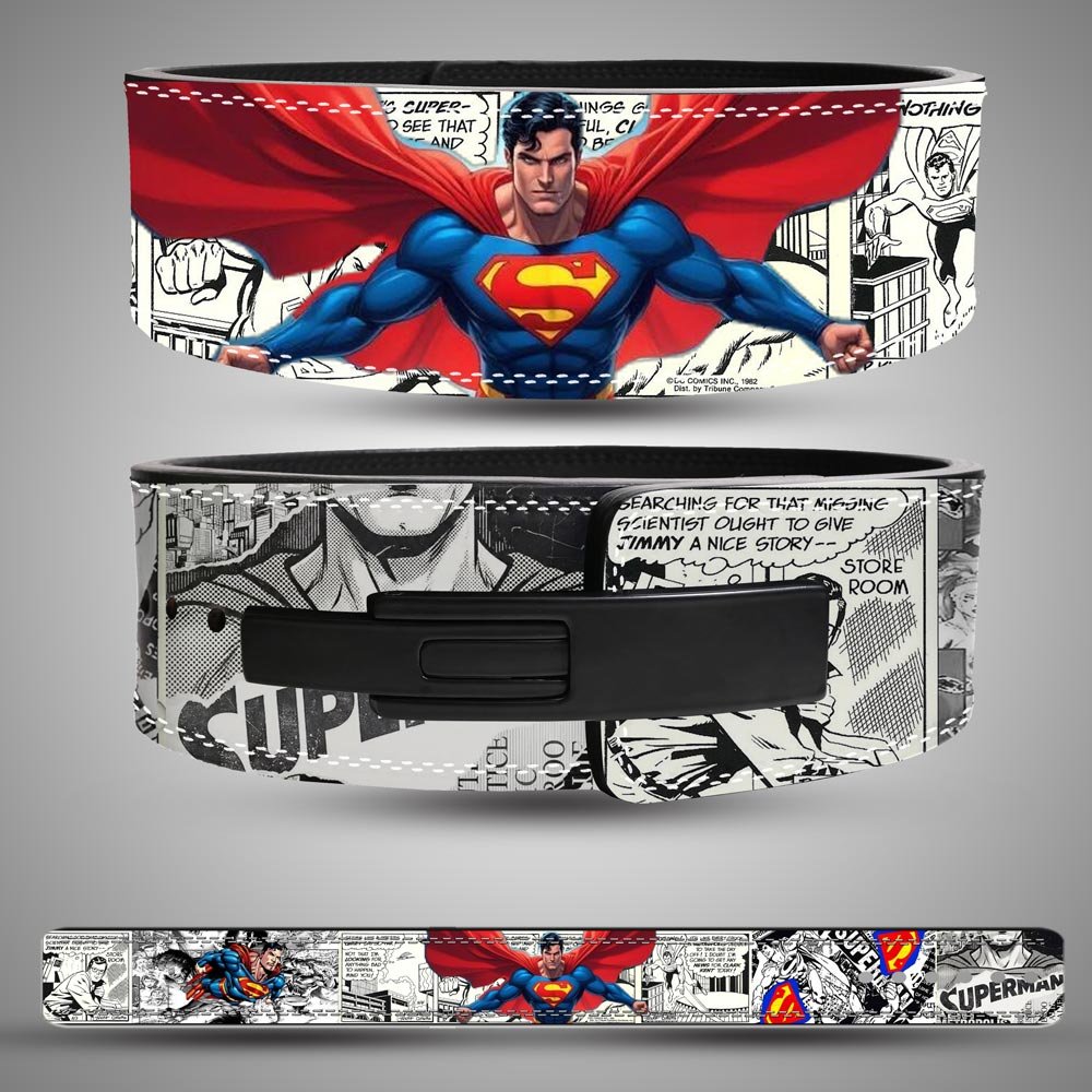 Premium split leather Superman comic weightlifting lever belt